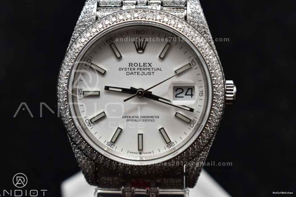 JDF 41mm Best Version White 906 Upgraded Stick Diamond Markers DateJust 0828